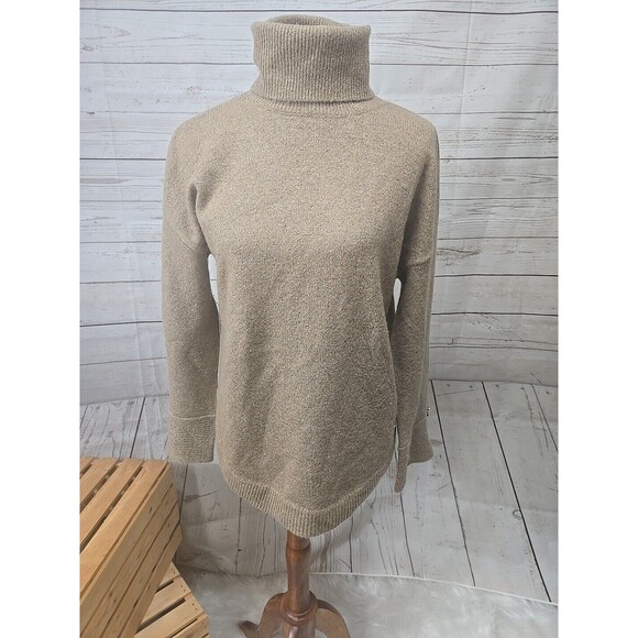 Michael Kors Bell Sleeve Turtleneck Sweater Wool Baby Alpaca Blend Tan Sz M Gold - Picture 1 of 12